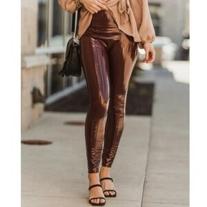 SPANX Patent Faux Leather Leggings Ruby R3d Large NWT
